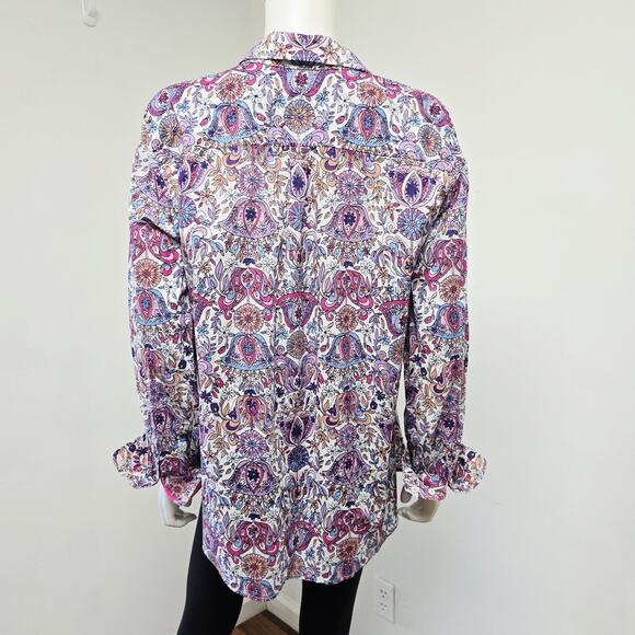 Talbots Shirt Size XL Contrast Cuffs Button Front Purple Floral Art Nouveau - Picture 3 of 8